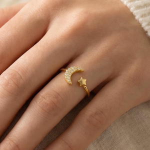 Jewel Crescent Moon Open Ring