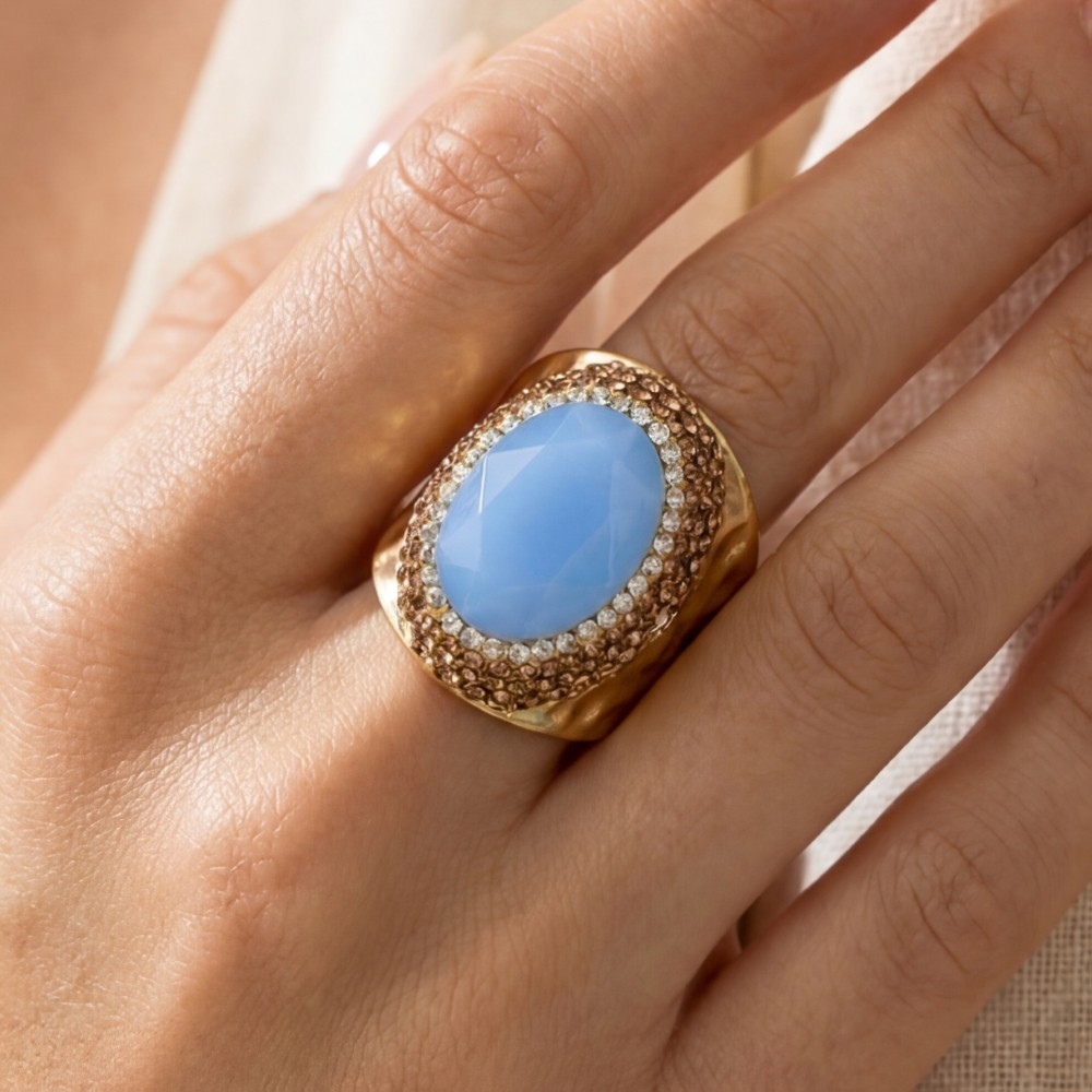 Colorful Opal Crystal Stone Pave Statement Ring