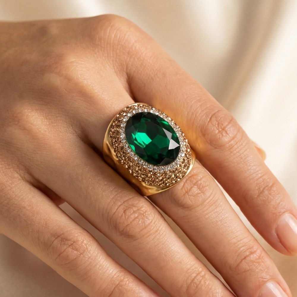 Colorful Faceted Stone Pave Statement Ring