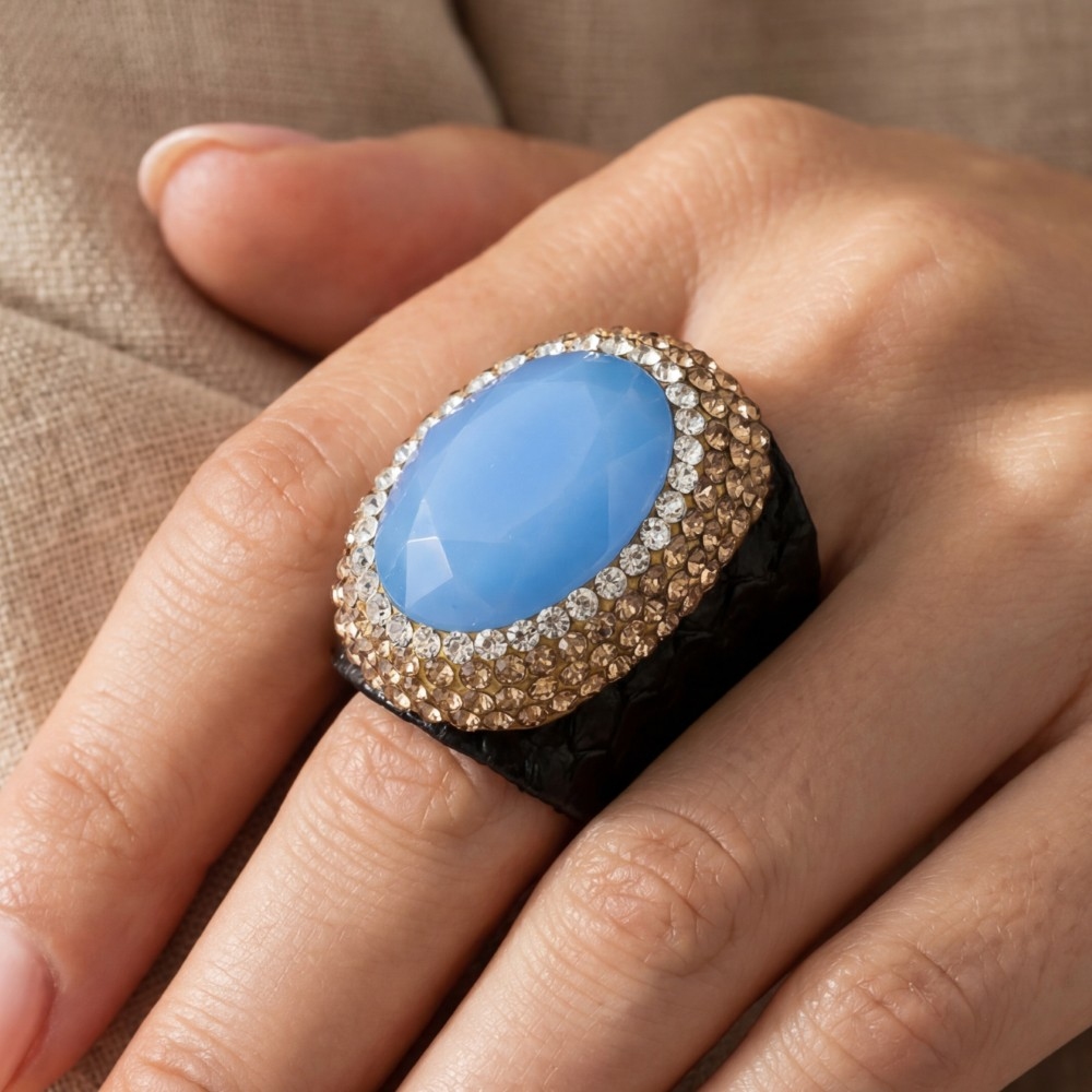 Faceted Opal Stone Pave Statement Ring