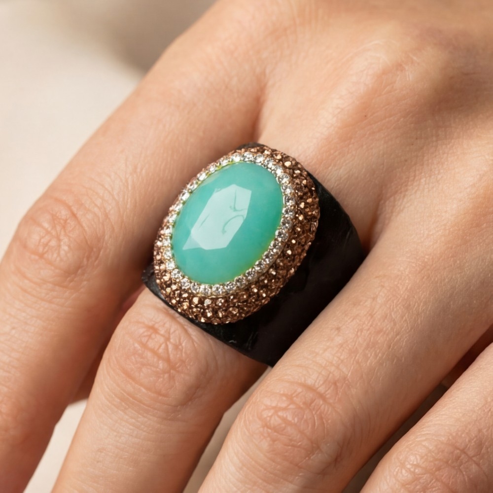 Faceted Crystal Stone Pave Statement Ring