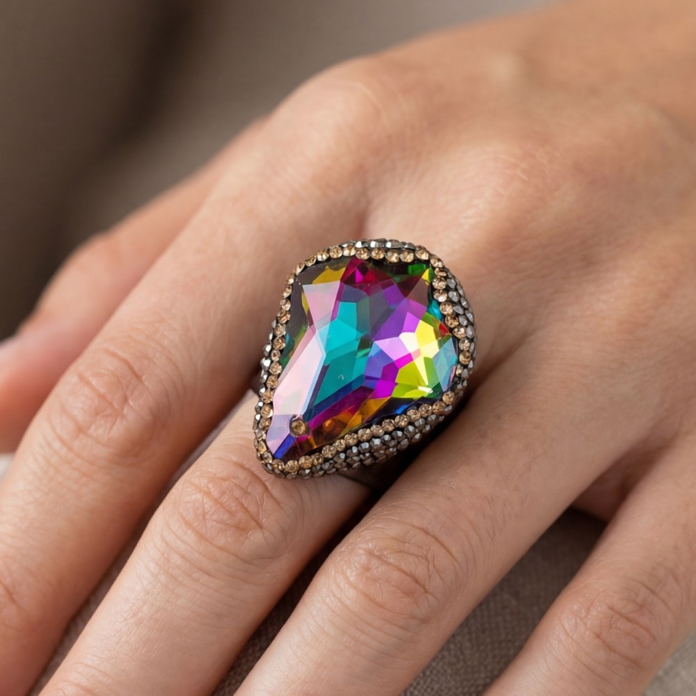 Iridescent Glass Stone Statement Ring