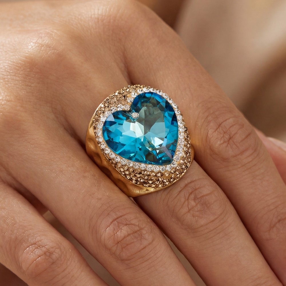 Pave Crystal Heart Statement Ring