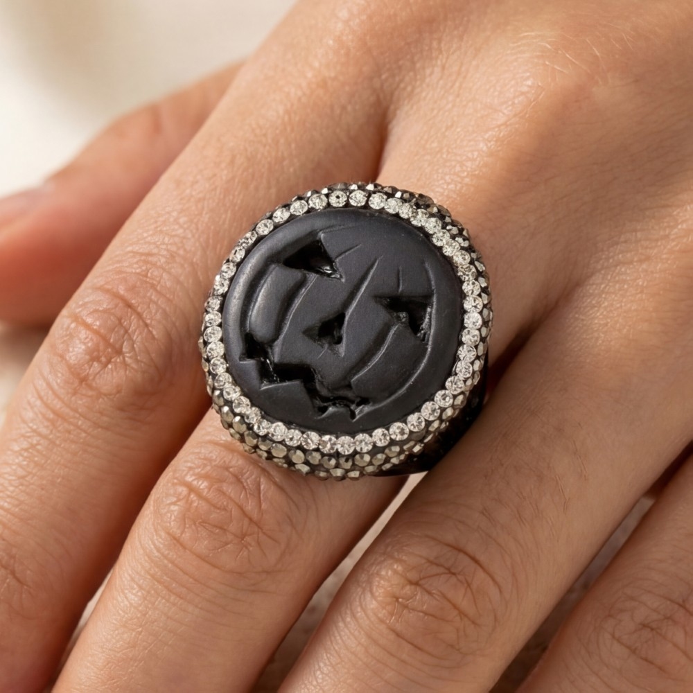 Pave Halloween Pumpkin Statement Ring