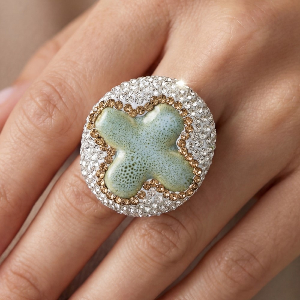 Pave Stone Cross Statement Ring