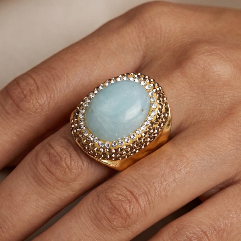 Pave Amazonite Stone Statement Ring