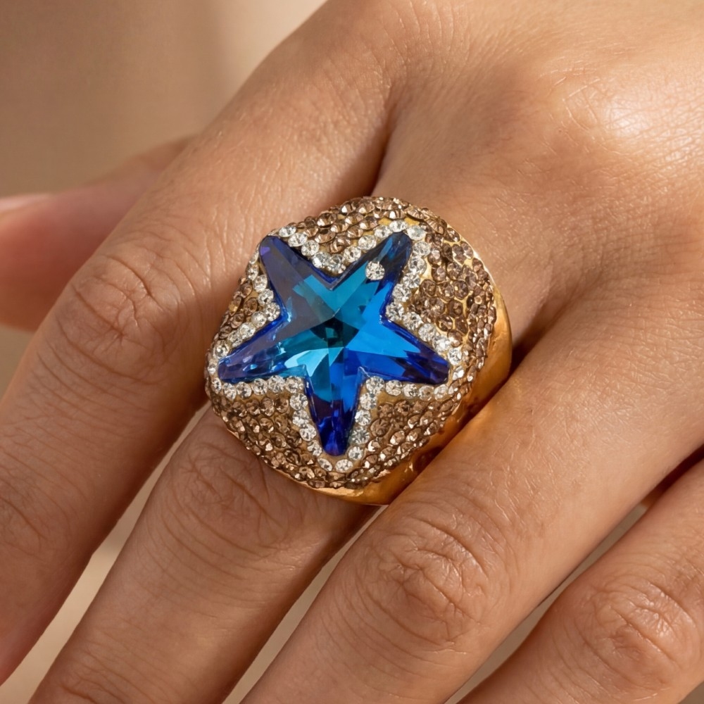 Pave Crystal Star Statement Ring