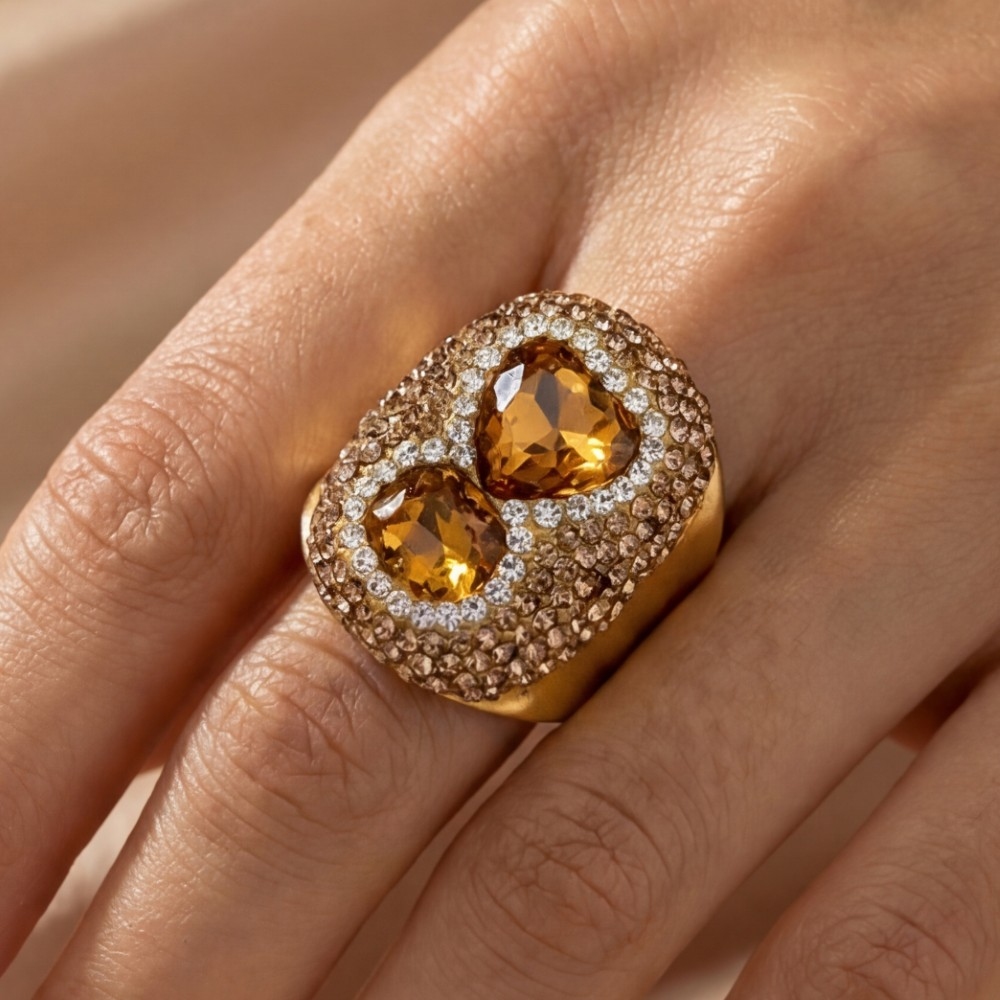 Faceted Double Crystal Pave Statement Ring