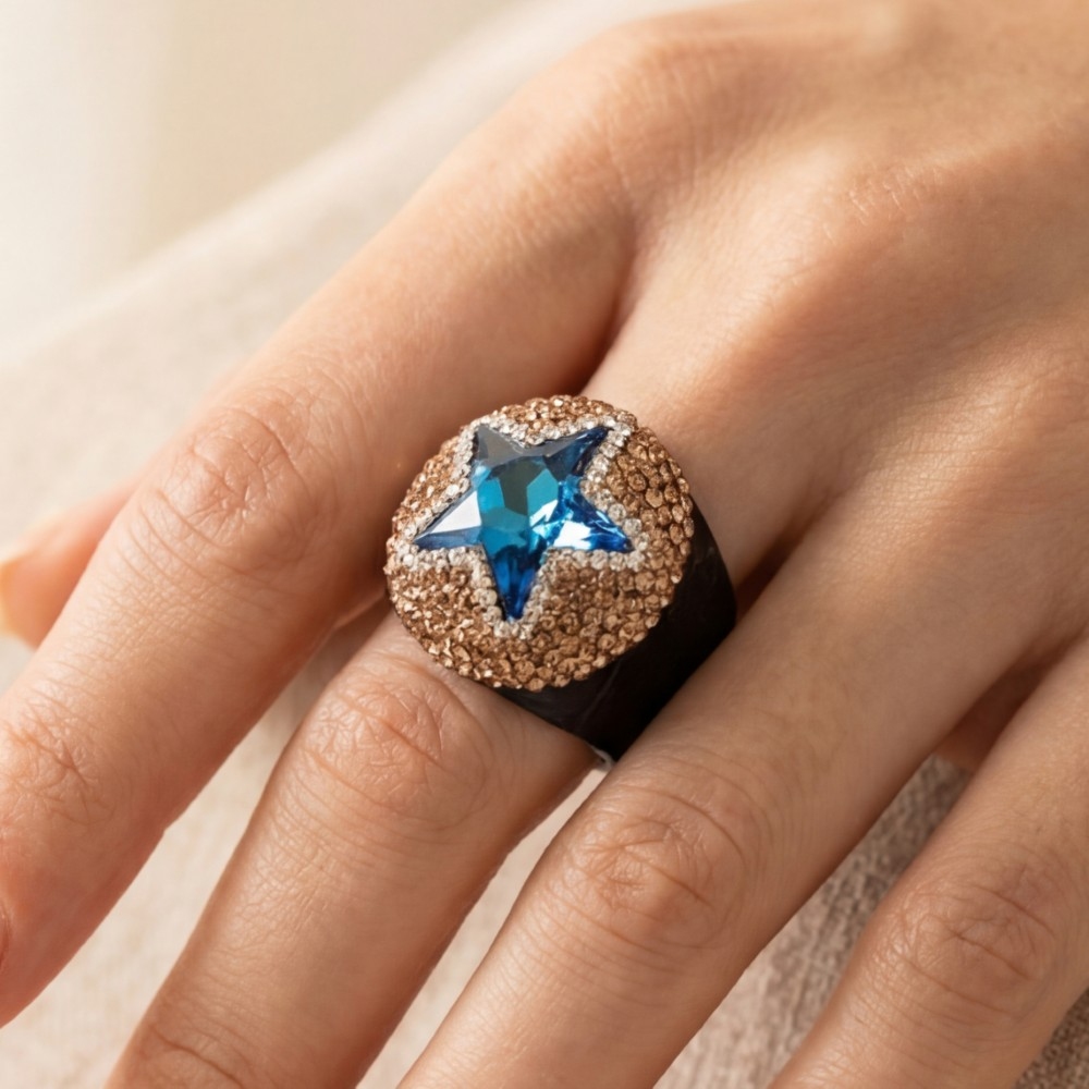 Faceted Crystal Star Pave Statement Ring