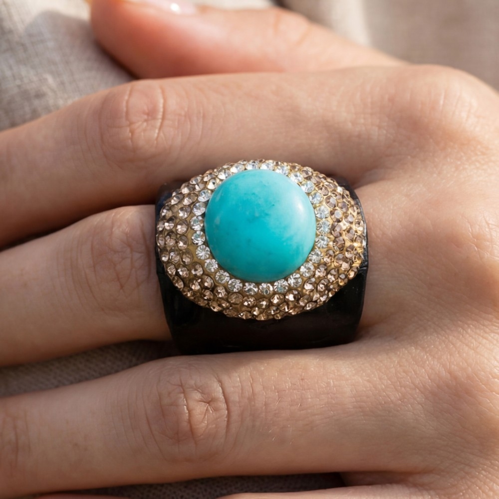 Leather Band Turquoise Stone Statement Ring