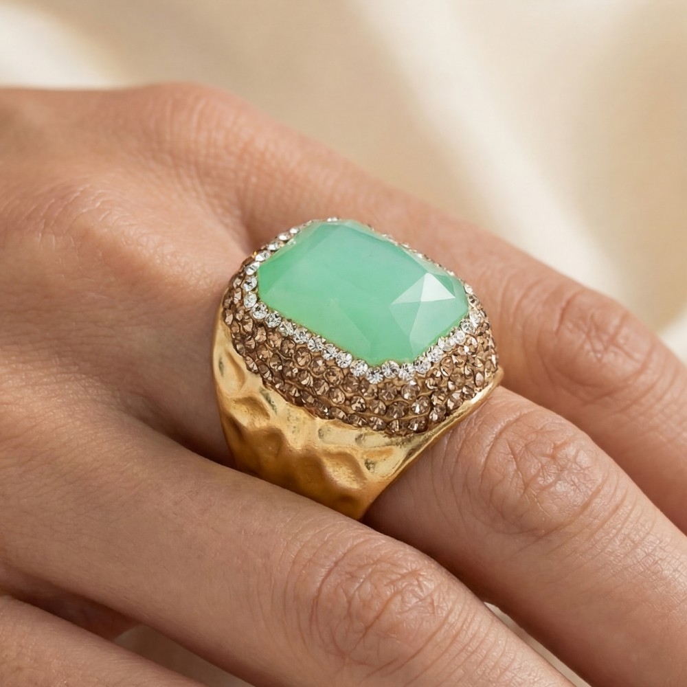 Faceted Opal Stone Pave Statement Ring