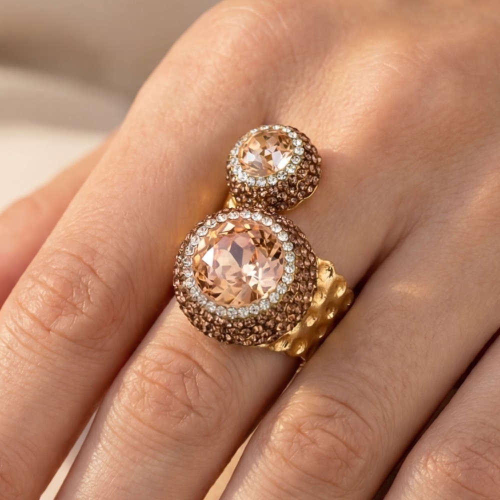 Double Crystal Stone Open Twist Ring