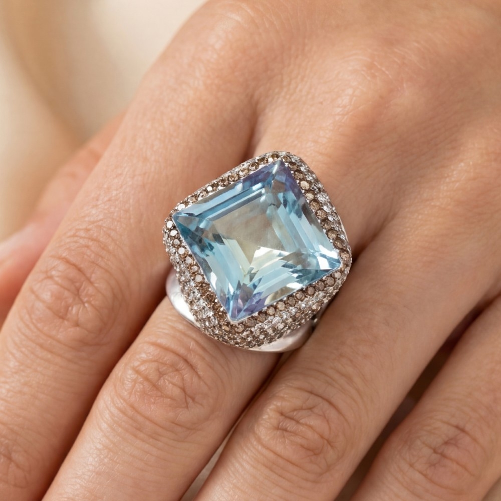 Square Crystal Stone Pave Statement Ring