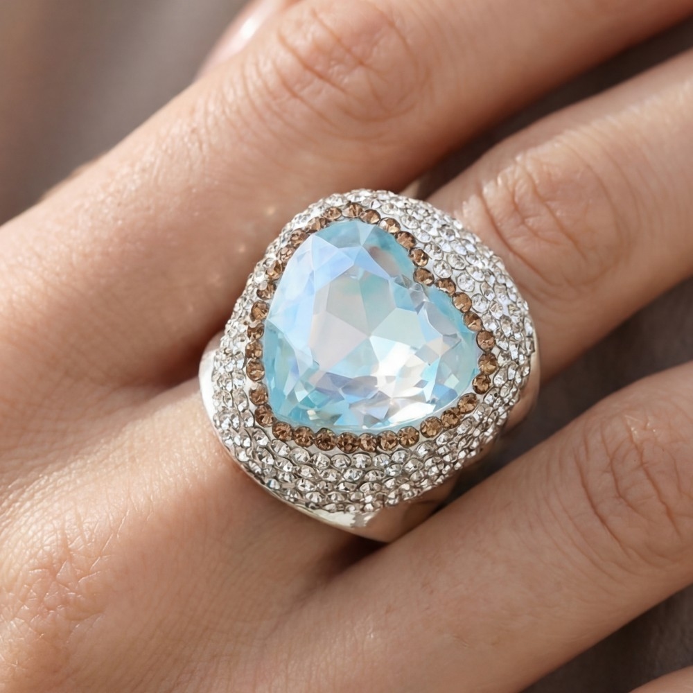 Faceted Crystal Heart Pave Statement Ring