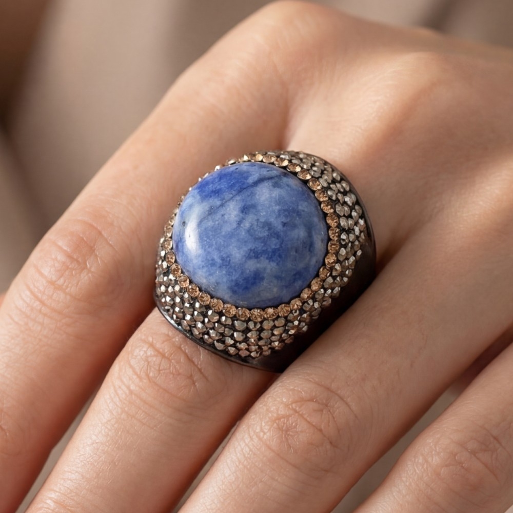 Blue Spot Jasper Stone Pave Statement Ring