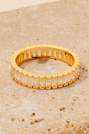 Gold Plated Cz Baguette Pave Band Ring