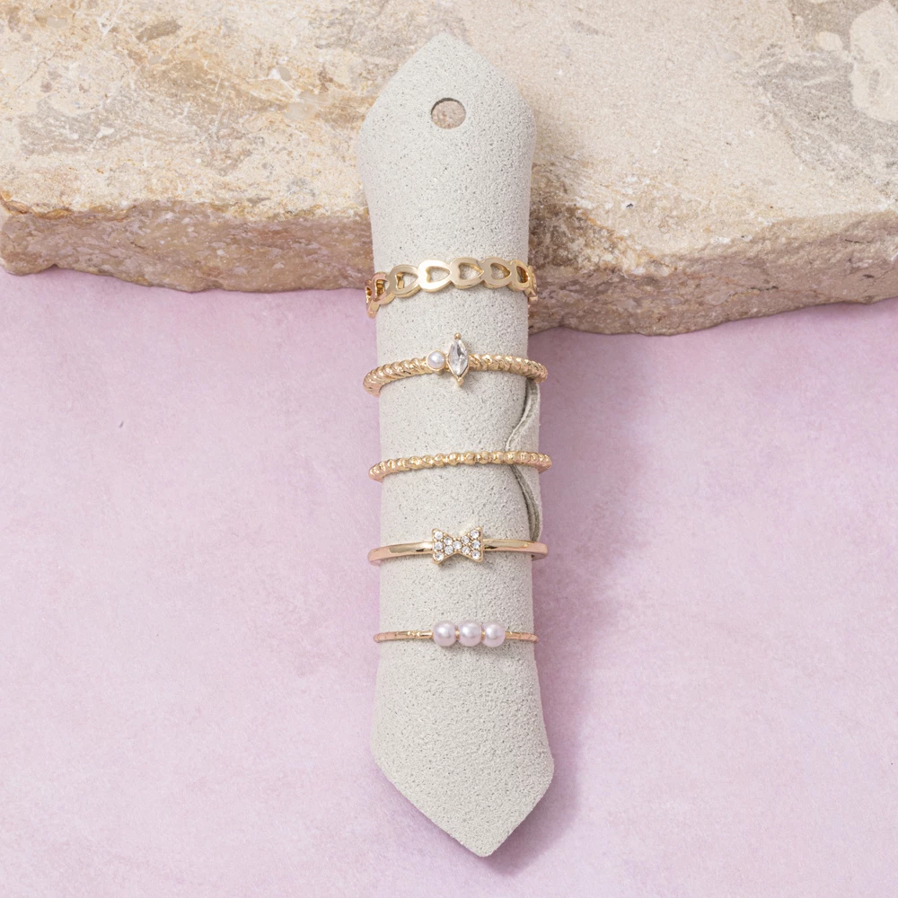 Dainty Heart Bow Stackable Ring Set
