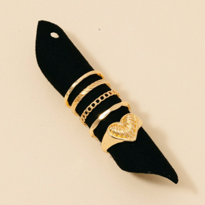 5Pc Chains And Heart Signet Band Rings Set