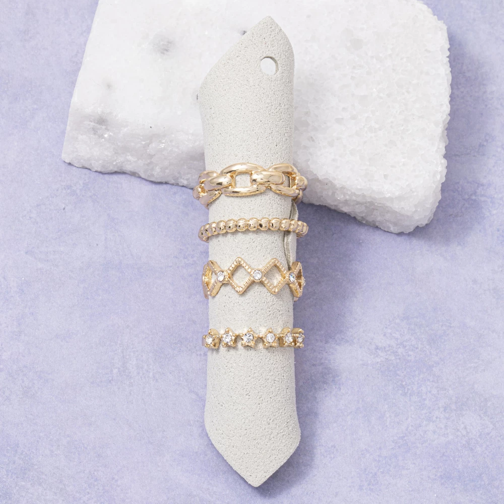 Dainty Chain Link Star Cz Ring Set