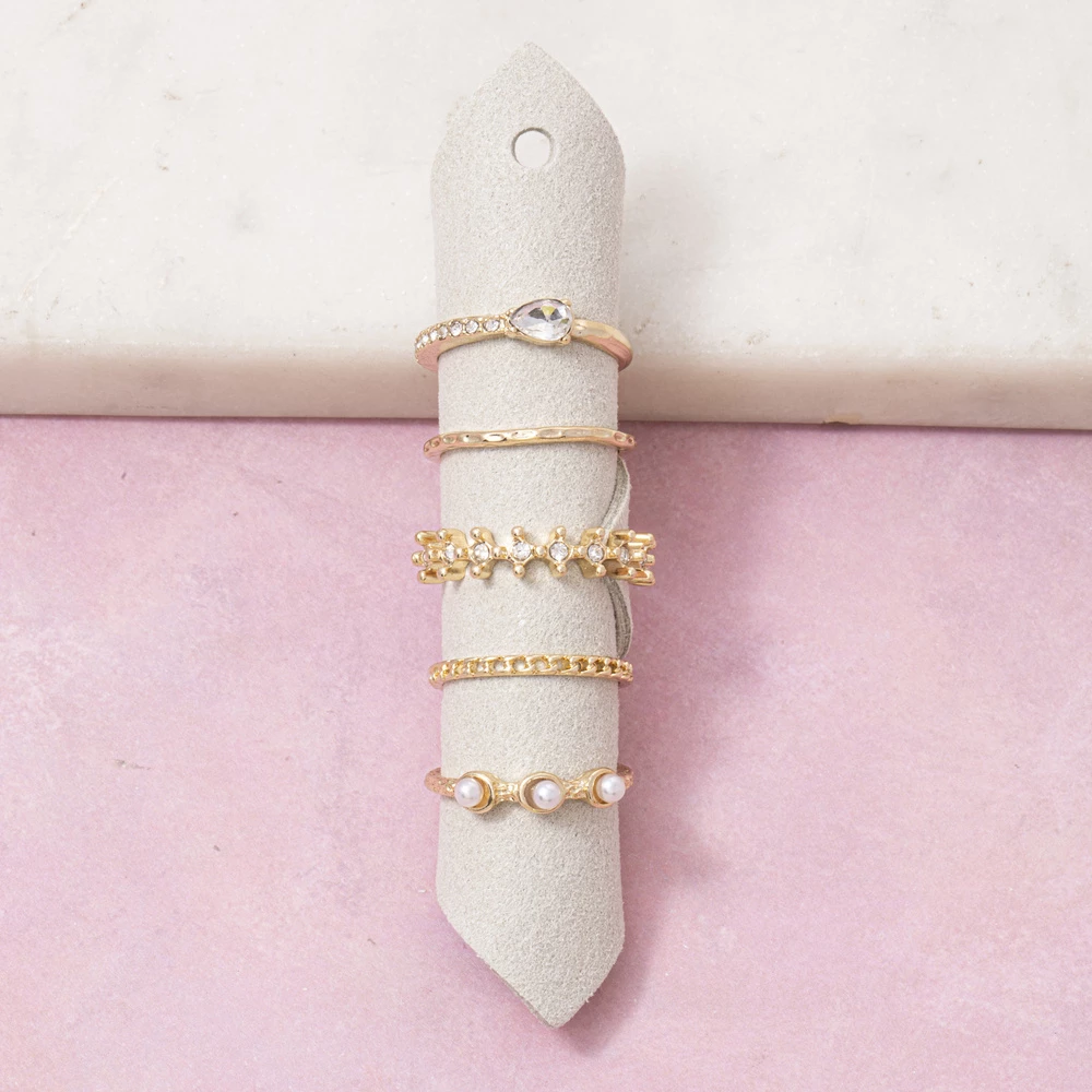 Dainty Teardrop Cz Pearl Ring Set