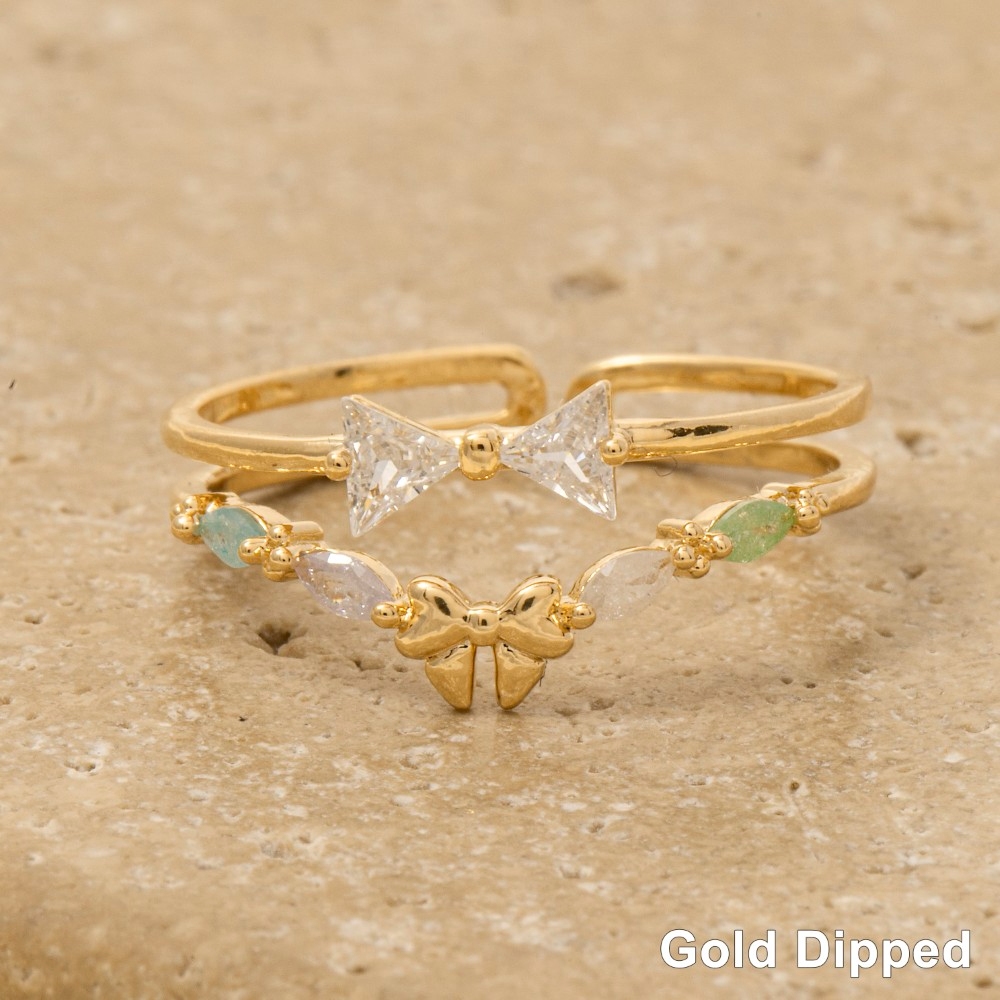 Gold Dipped Cz Bow Ring