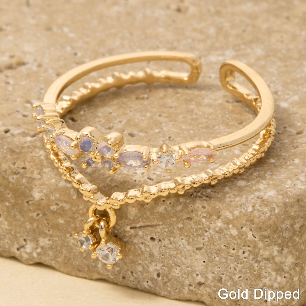 Gold Dipped Cz Butterfly Double Band Ring