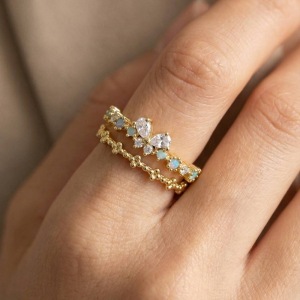 Gold Dipped Butterfly Cz Two Row Ring