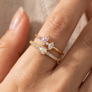 Gold Dipped Two Row Cz Butterfly Ring