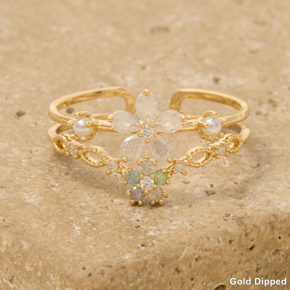 Gold Dipped Flower Cz Ring