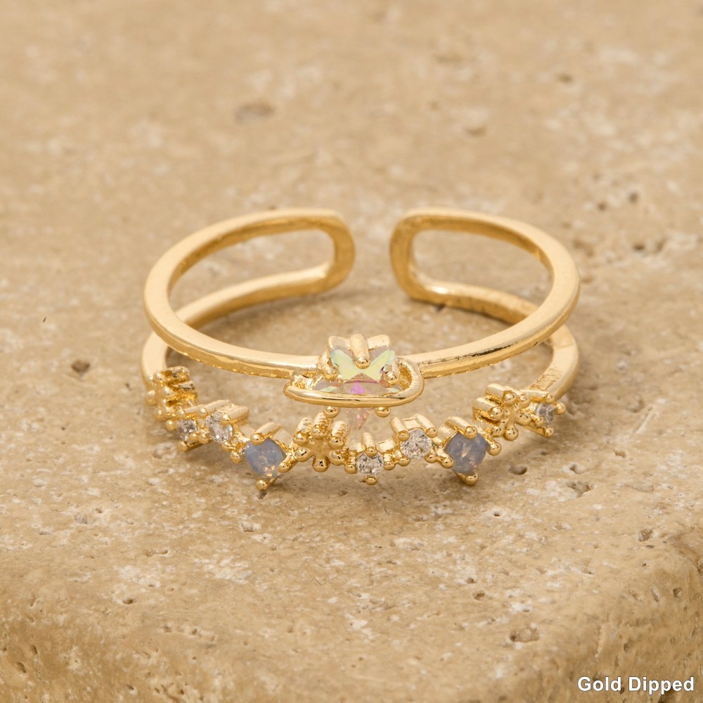 Gold Dipped Cz Star Double Row Ring