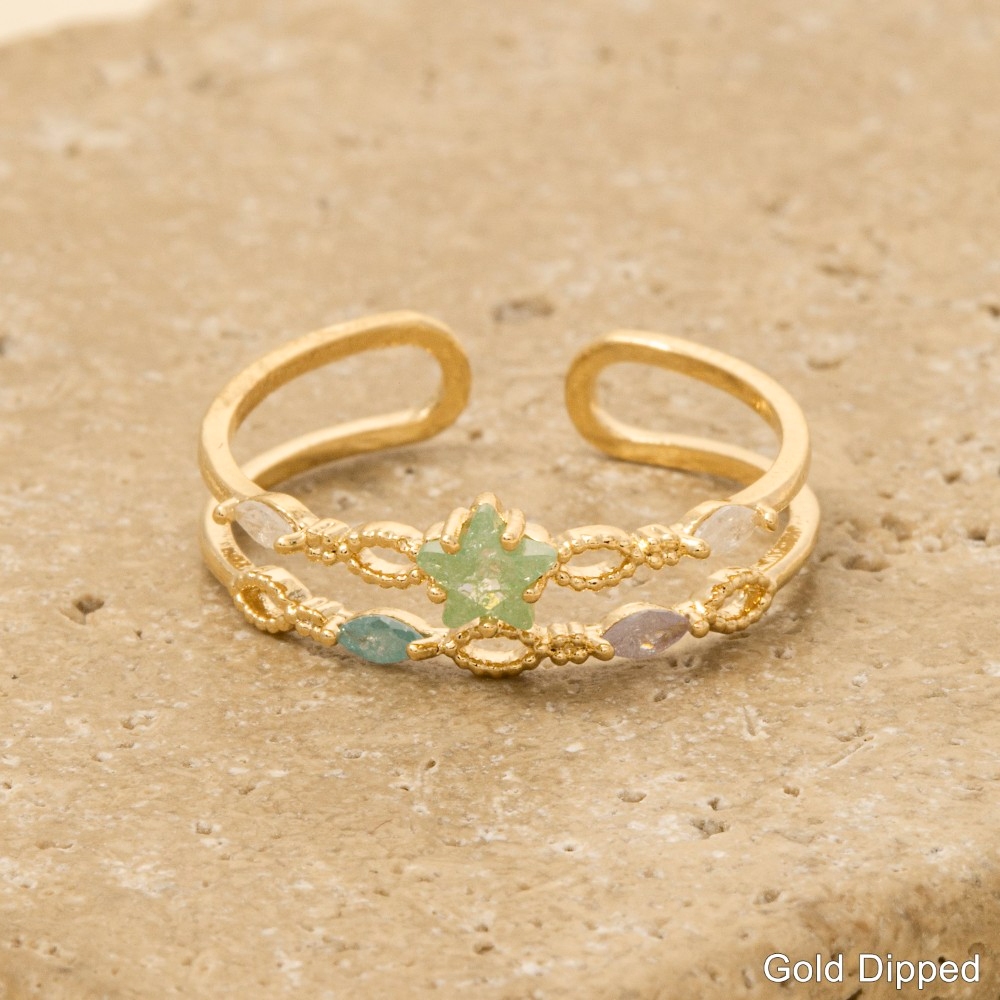 Double Row Gold Dipped Cz Star Ring