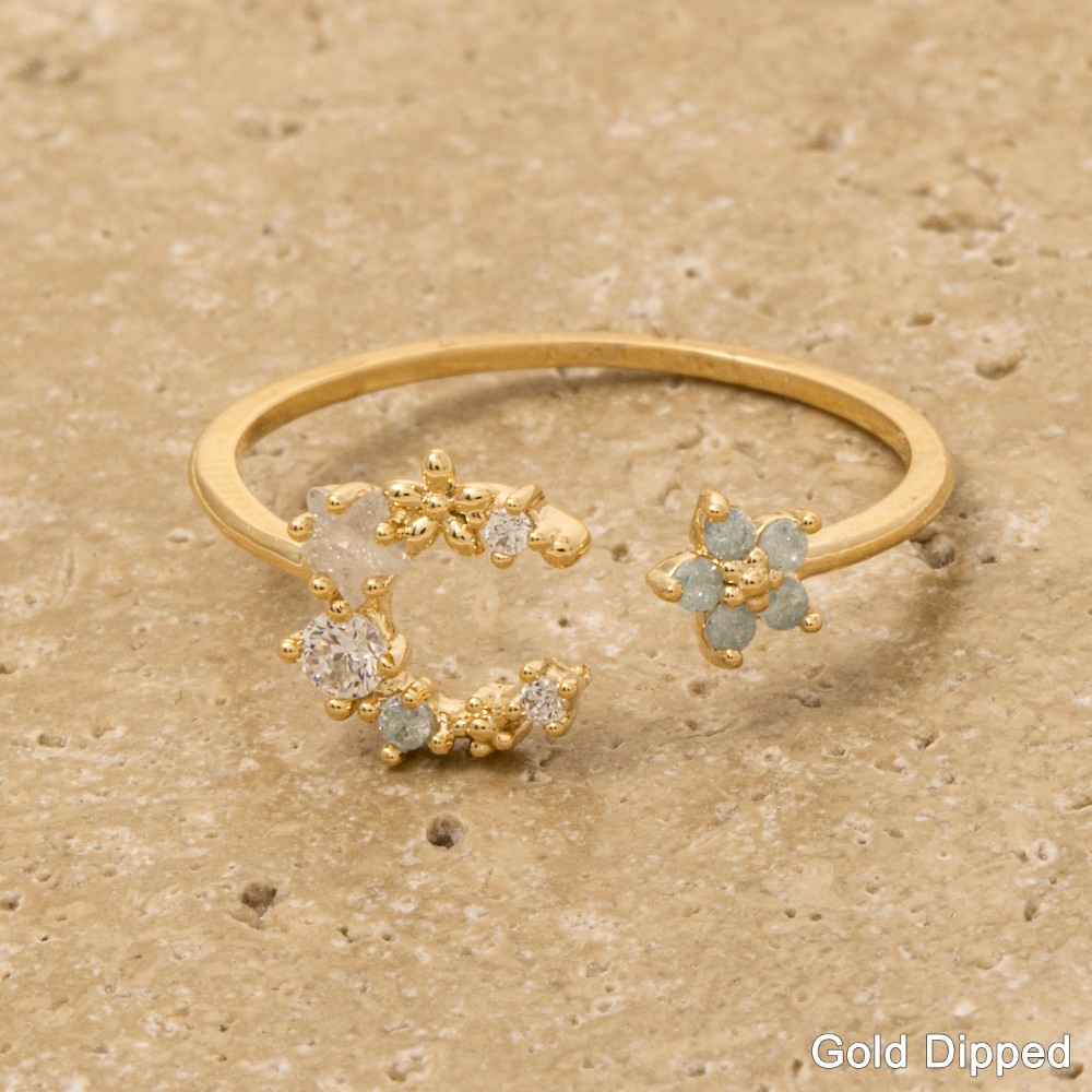 Gold Dipped Flower Moon And Stars Open Ring
