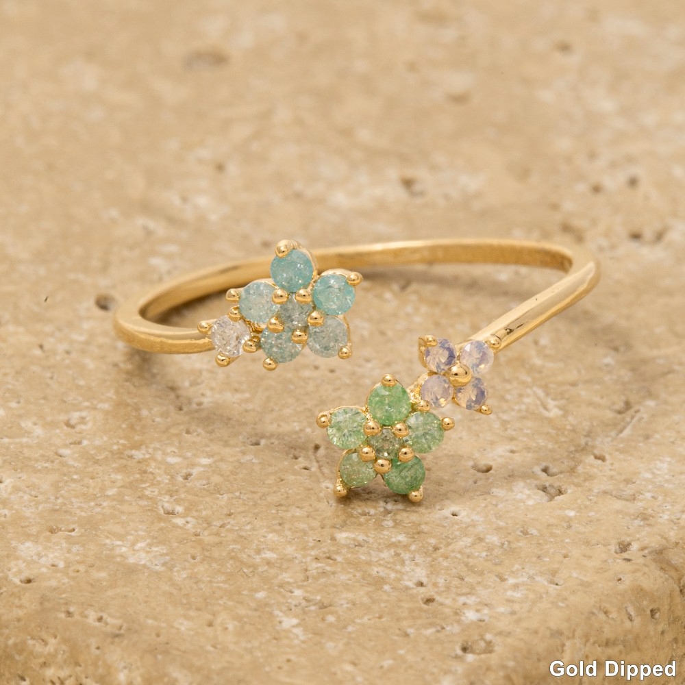 Gold Dipped Cz Flower Open Ring