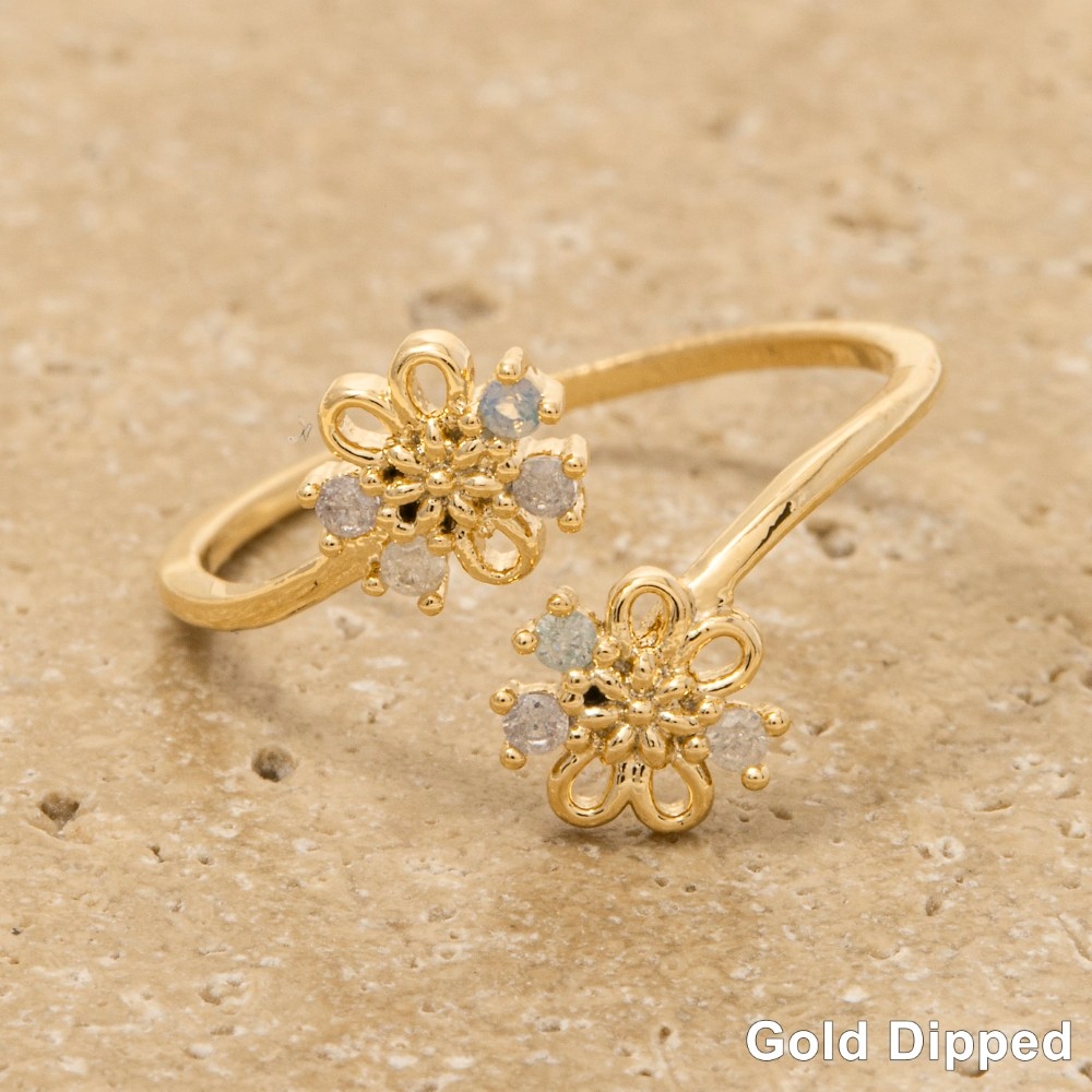 Gold Dipped Flower Twist Open Band Ring