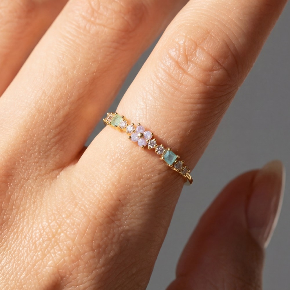 Cz Flower Studded Delicate Ring