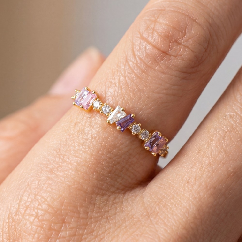 Multi Colored Studded Cz Band Ring