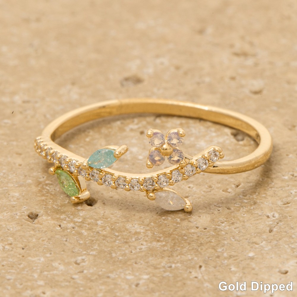 Cz Flower Leaf Band Ring