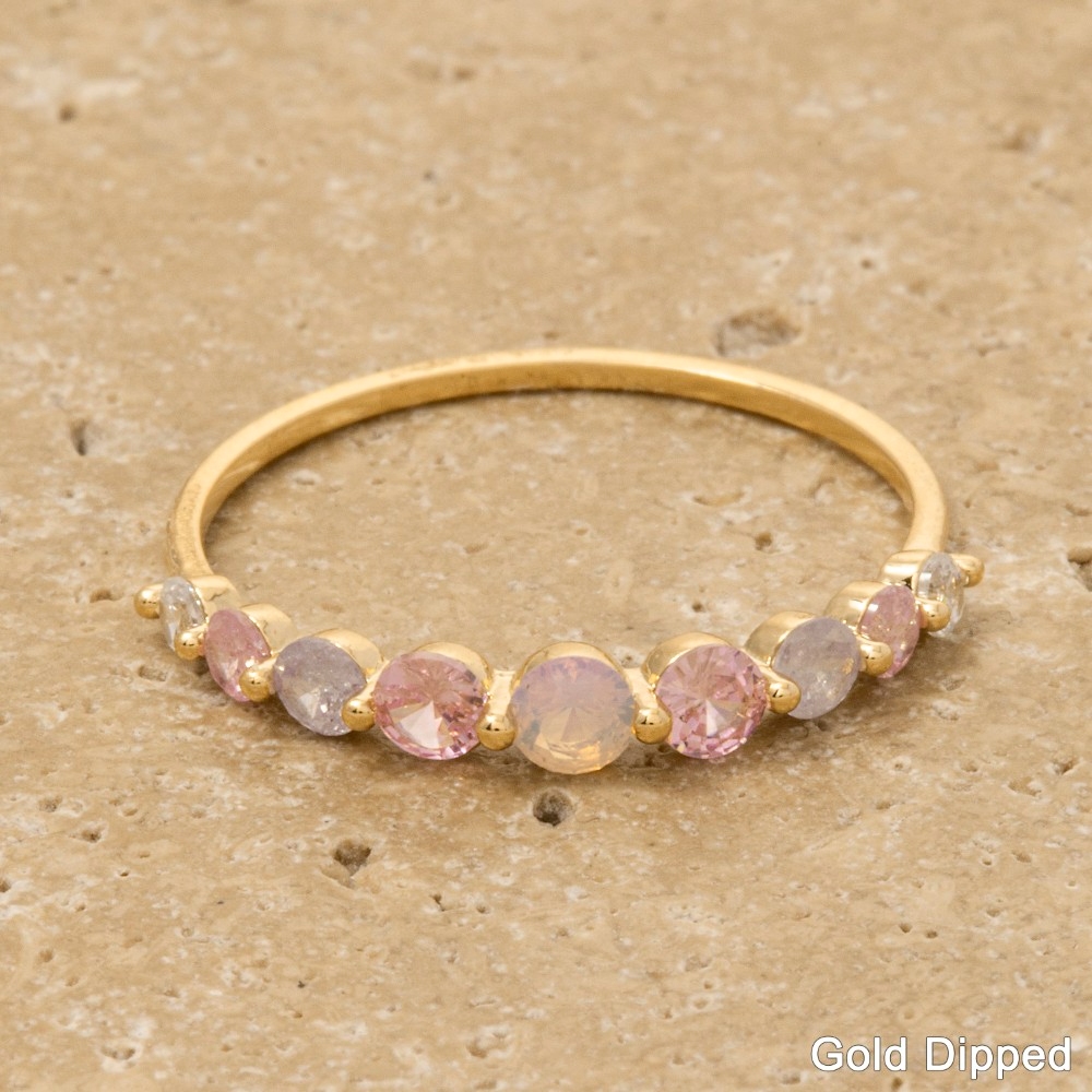 Gold Dipped Pink Cz Studded Ring