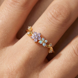 Gold Dipped Cz Wavy Flower Studded Ring