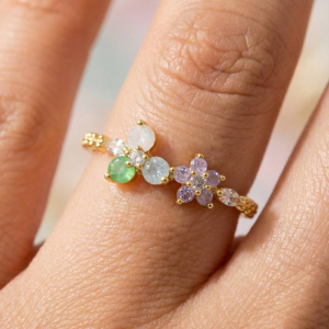 Gold Dipped Floral Cz Studded Ring