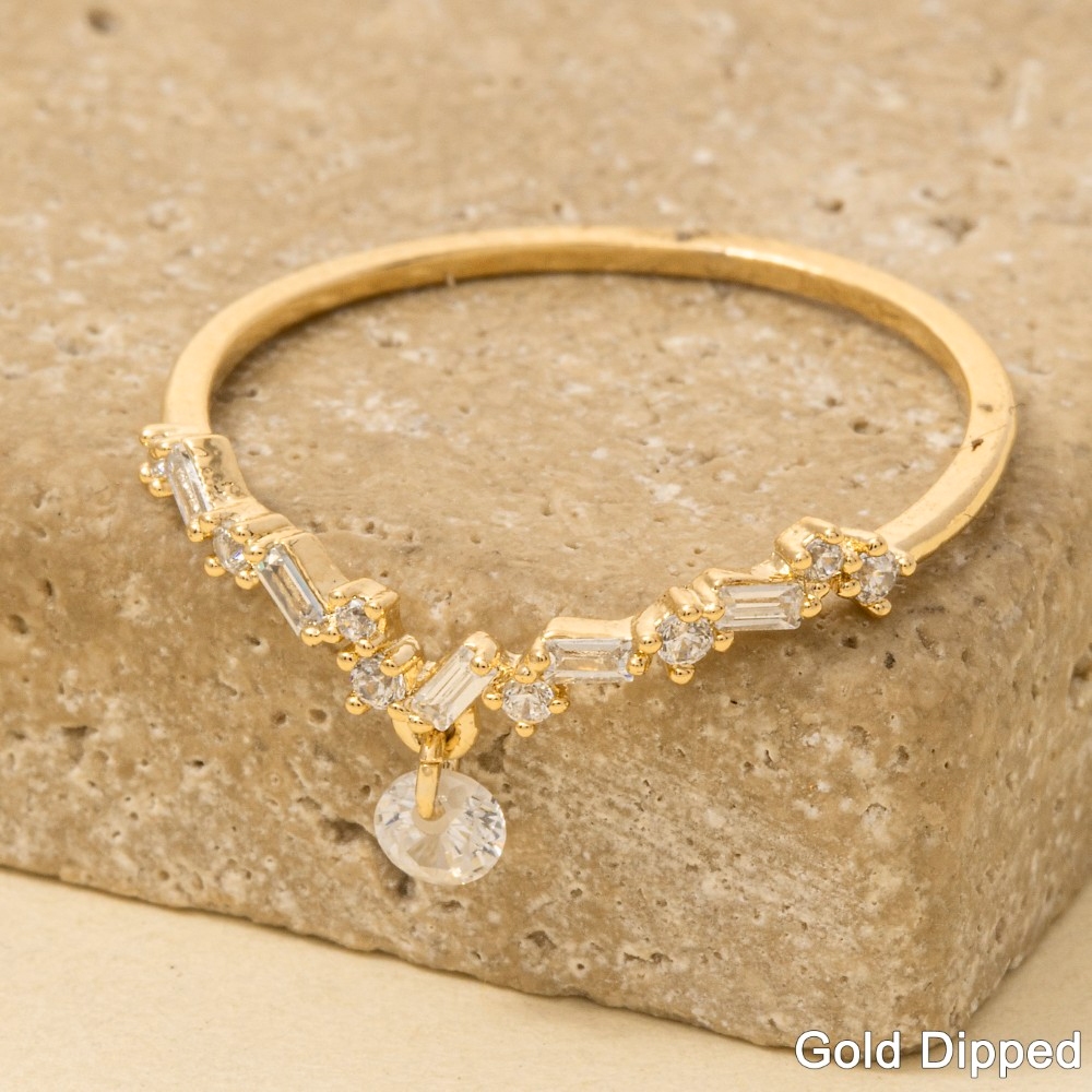 Gold Dipped Baguette Cz Studded Ring