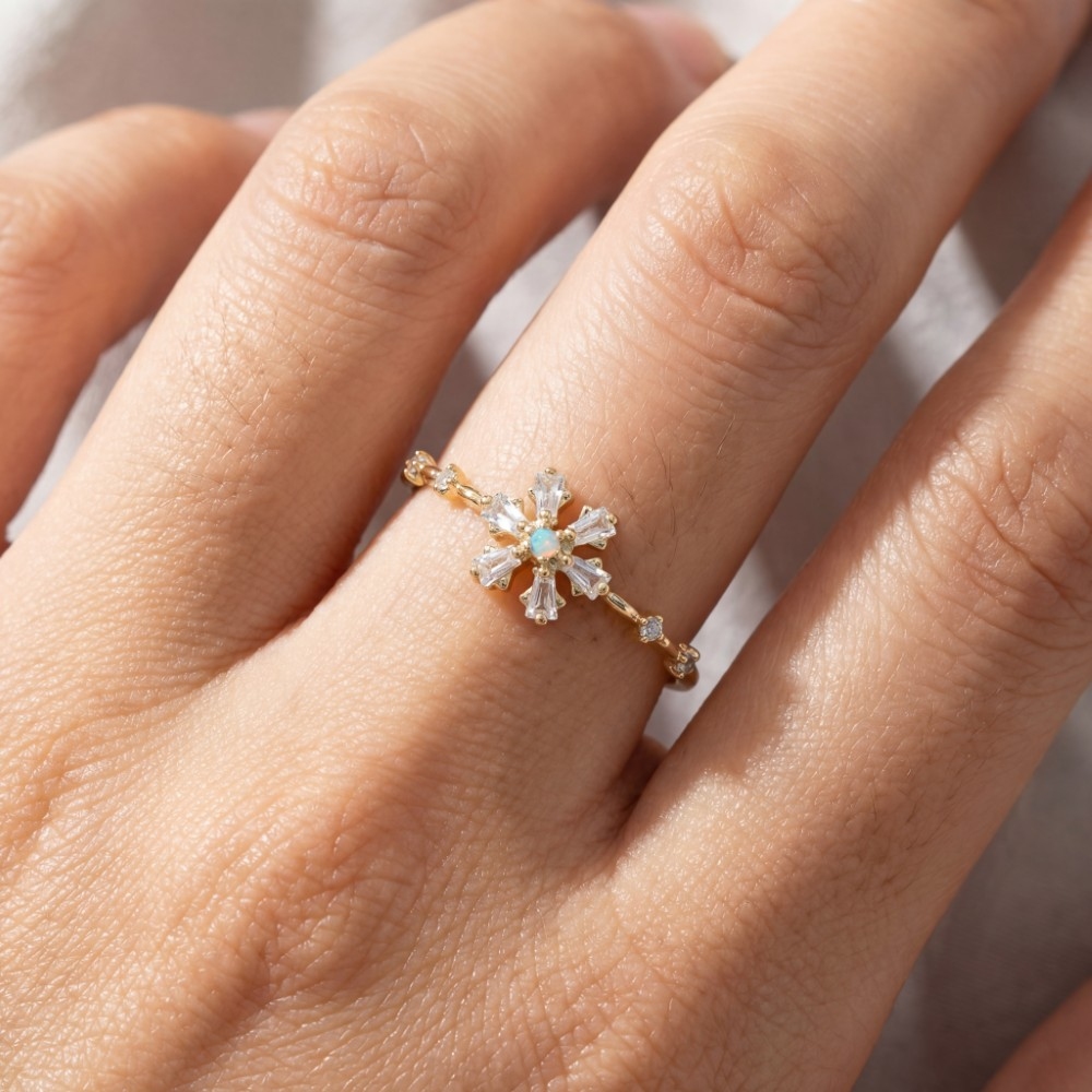 Gold Dipped Cz Flower Ring