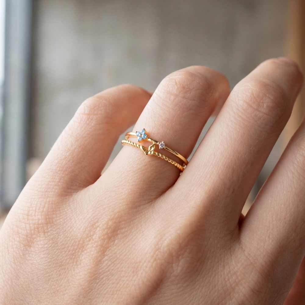 Gold Dipped Cz Opal Cluster & Butterfly Double Band Ring