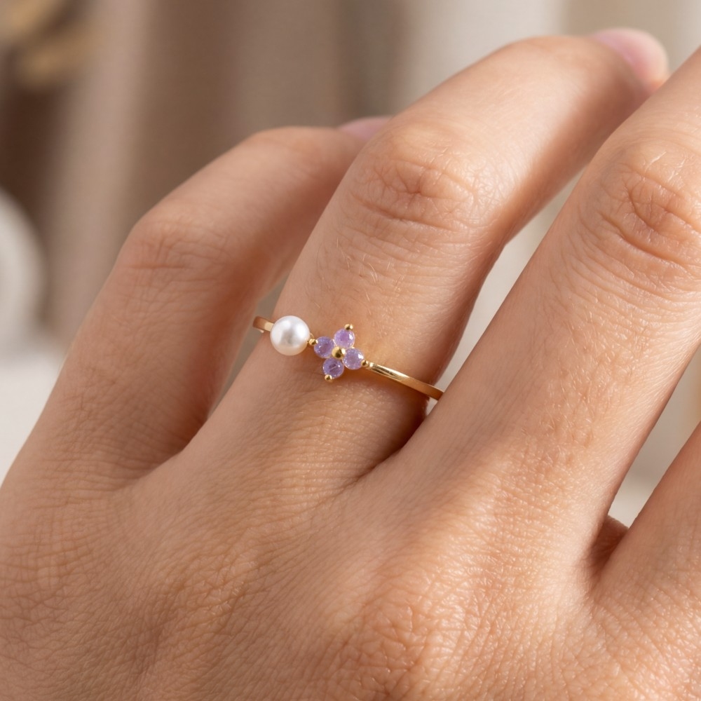 Gold Dipped Pearl & Cz Cluster Ring