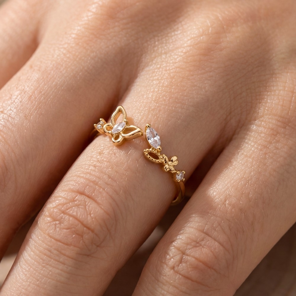 Gold Dipped Cz Butterfly Open Ring