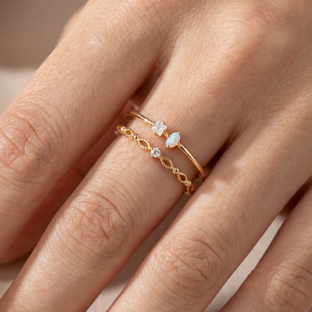 Gold Dipped Cz And Opal Ring