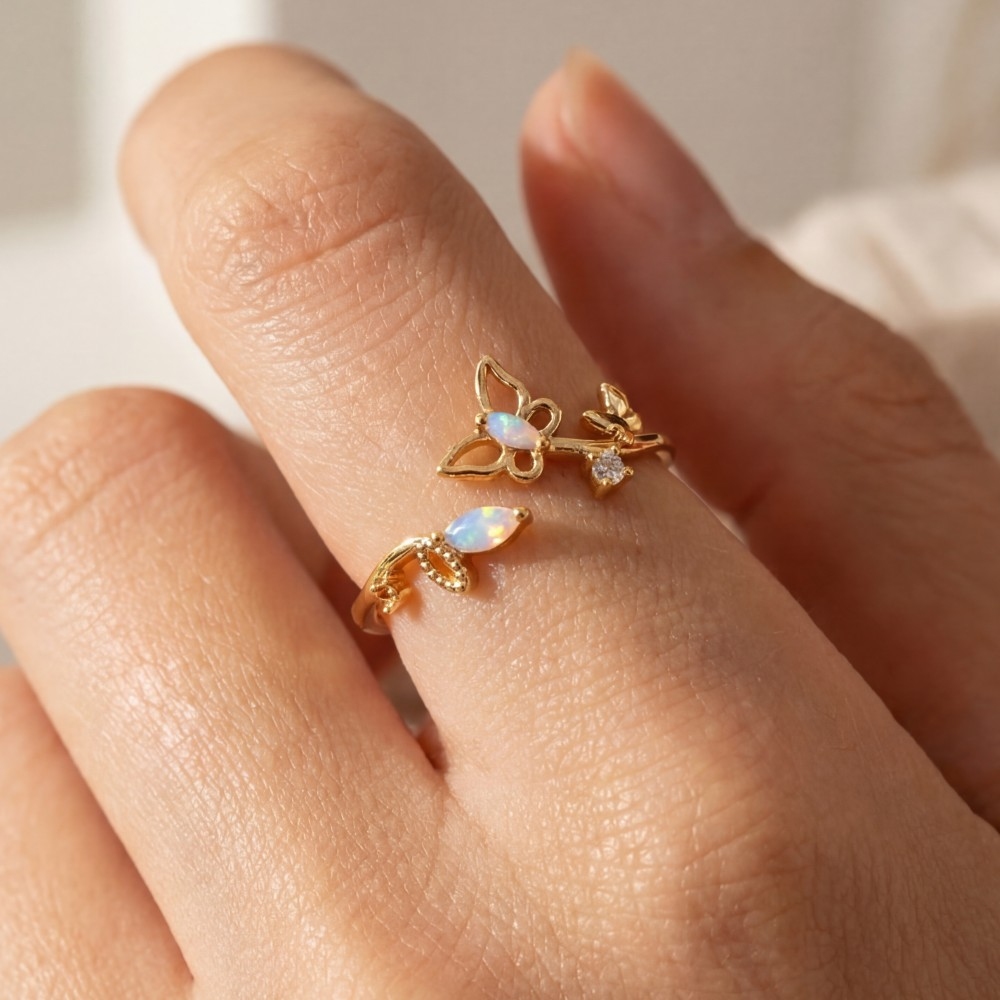 Gold Dipped Cz Butterfly Leaf Ring