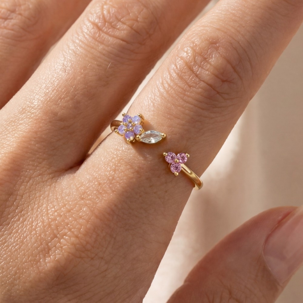 Gold Dipped Cz Cluster Open Band Ring