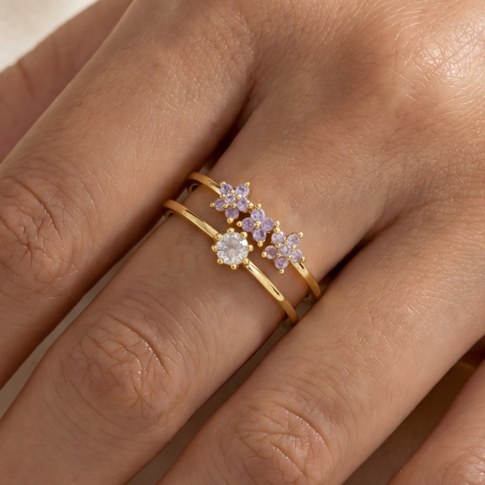 Gold Dipped Cz Cluster Double Band Ring