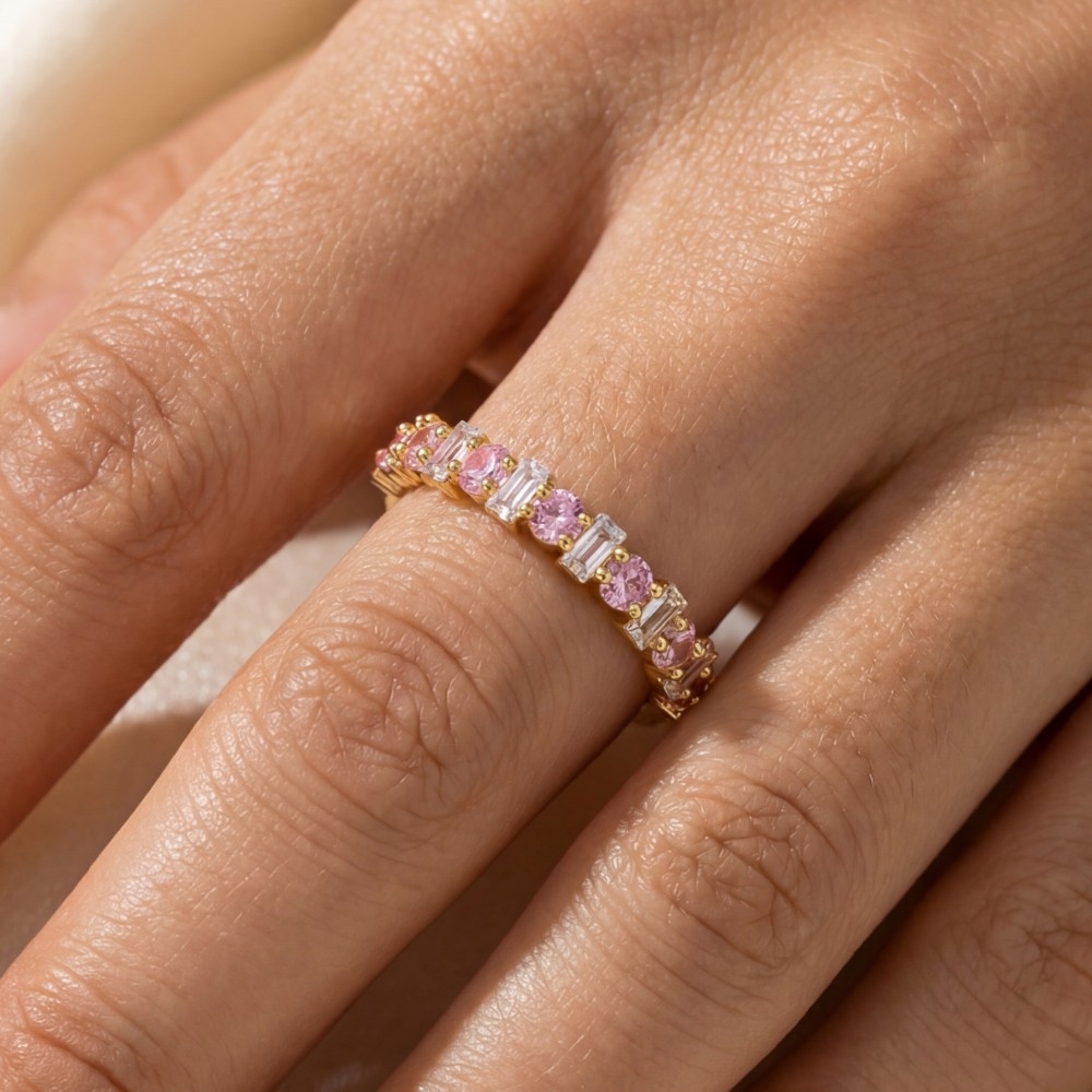 Gold Dipped Cz And Baguette Band Ring